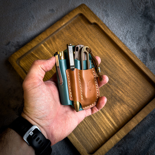 Teal & Tan Leather Edc Pocket Organizer