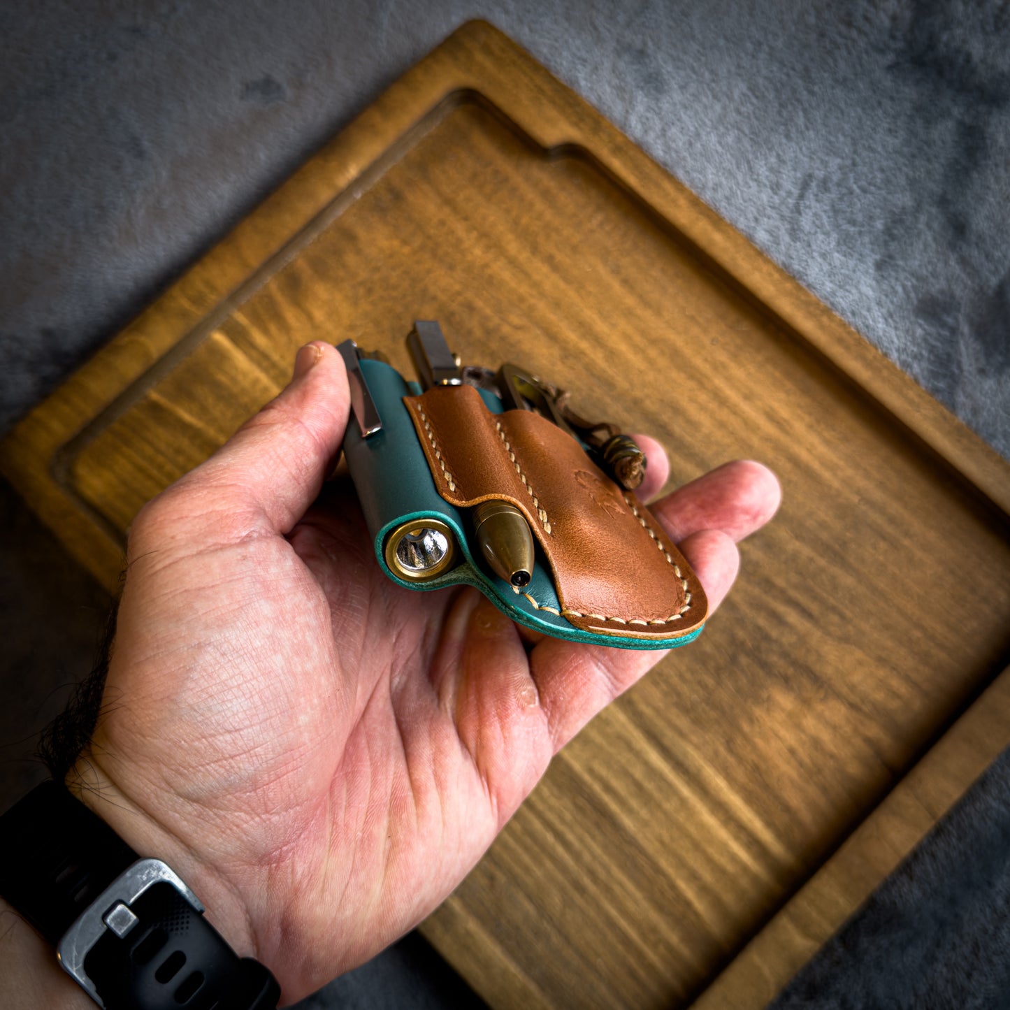 Teal & Tan Leather Edc Pocket Organizer
