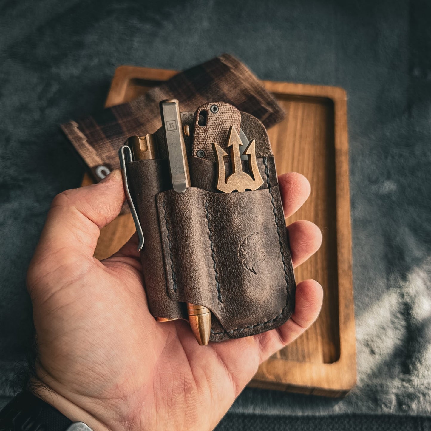 Grey Leather Edc Pocket Organizer (Tempesti Baku Leather)