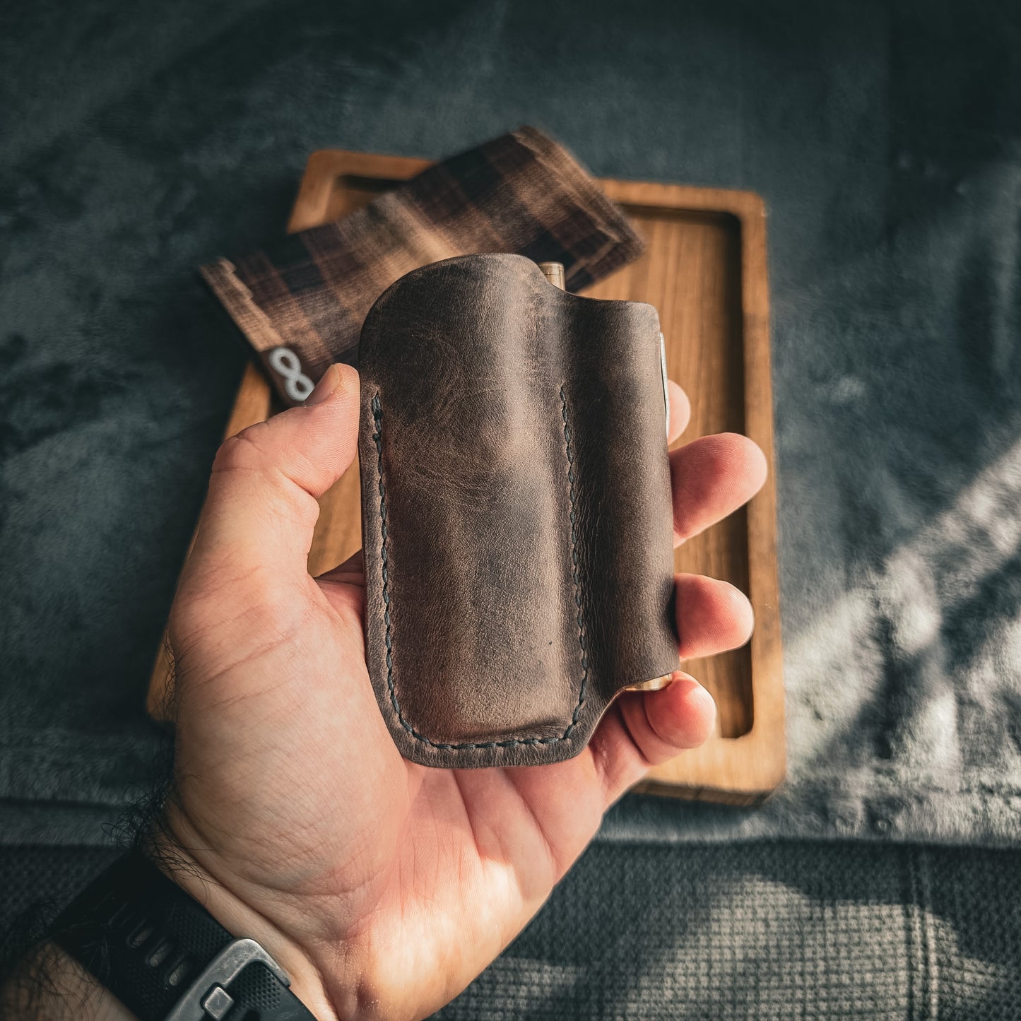 Grey Leather Edc Pocket Organizer (Tempesti Baku Leather)