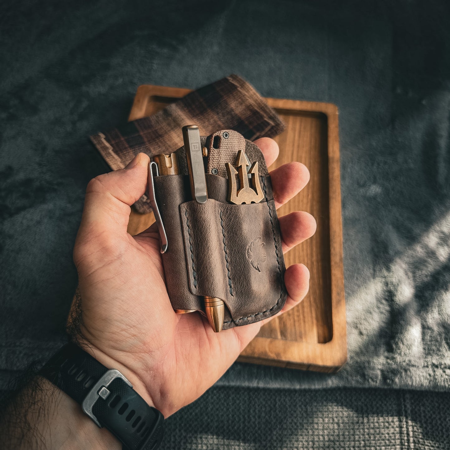 Grey Leather Edc Pocket Organizer (Tempesti Baku Leather)