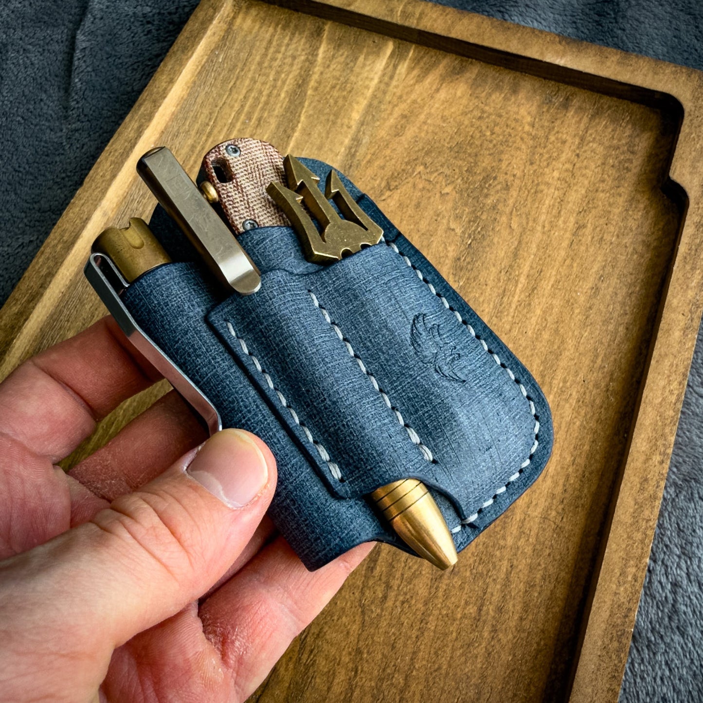 Navy Textured Leather Edc Pocket Organizer
