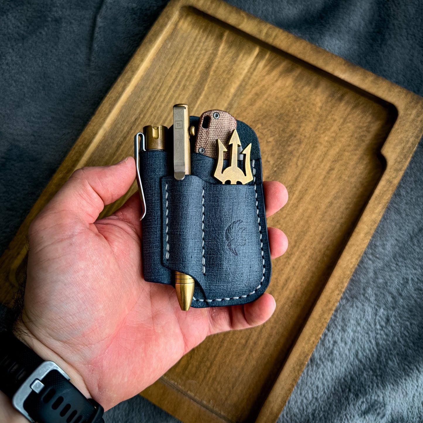 Navy Textured Leather Edc Pocket Organizer