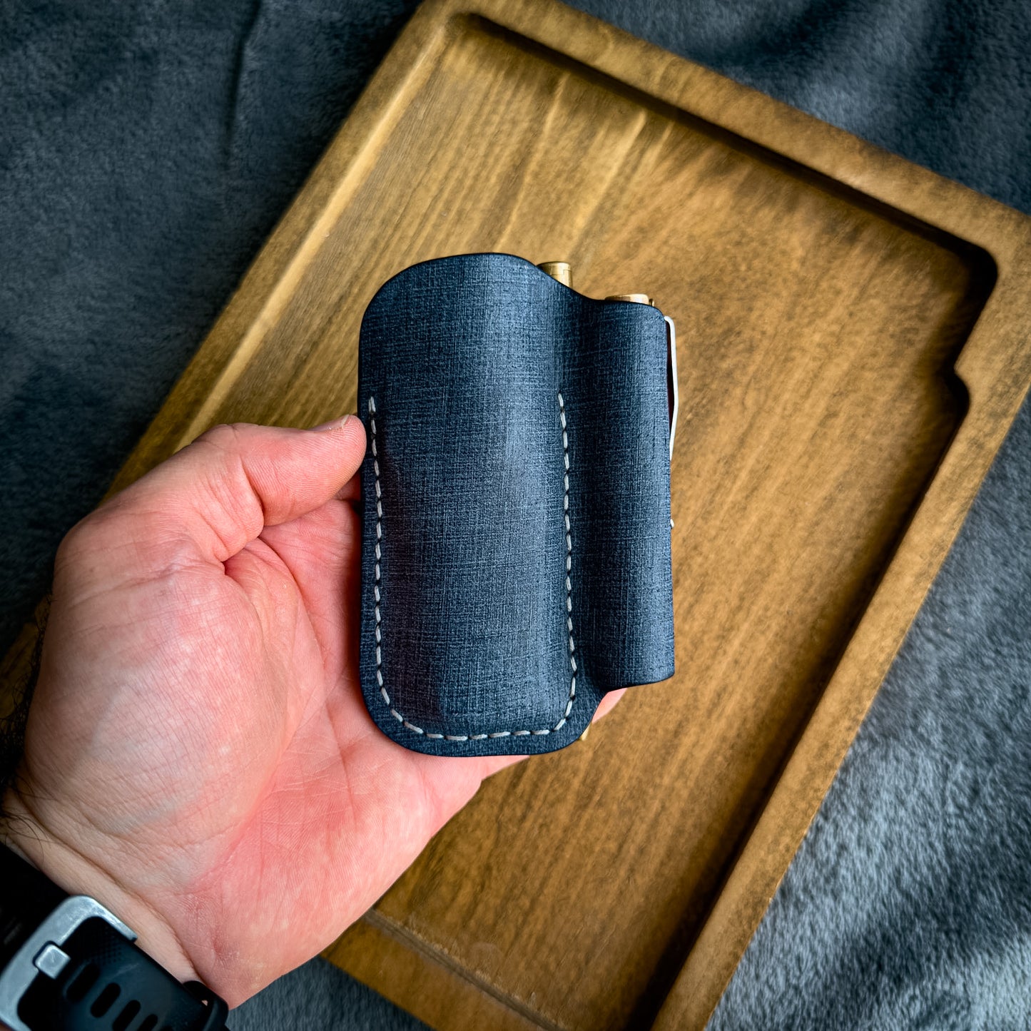 Navy Textured Leather Edc Pocket Organizer