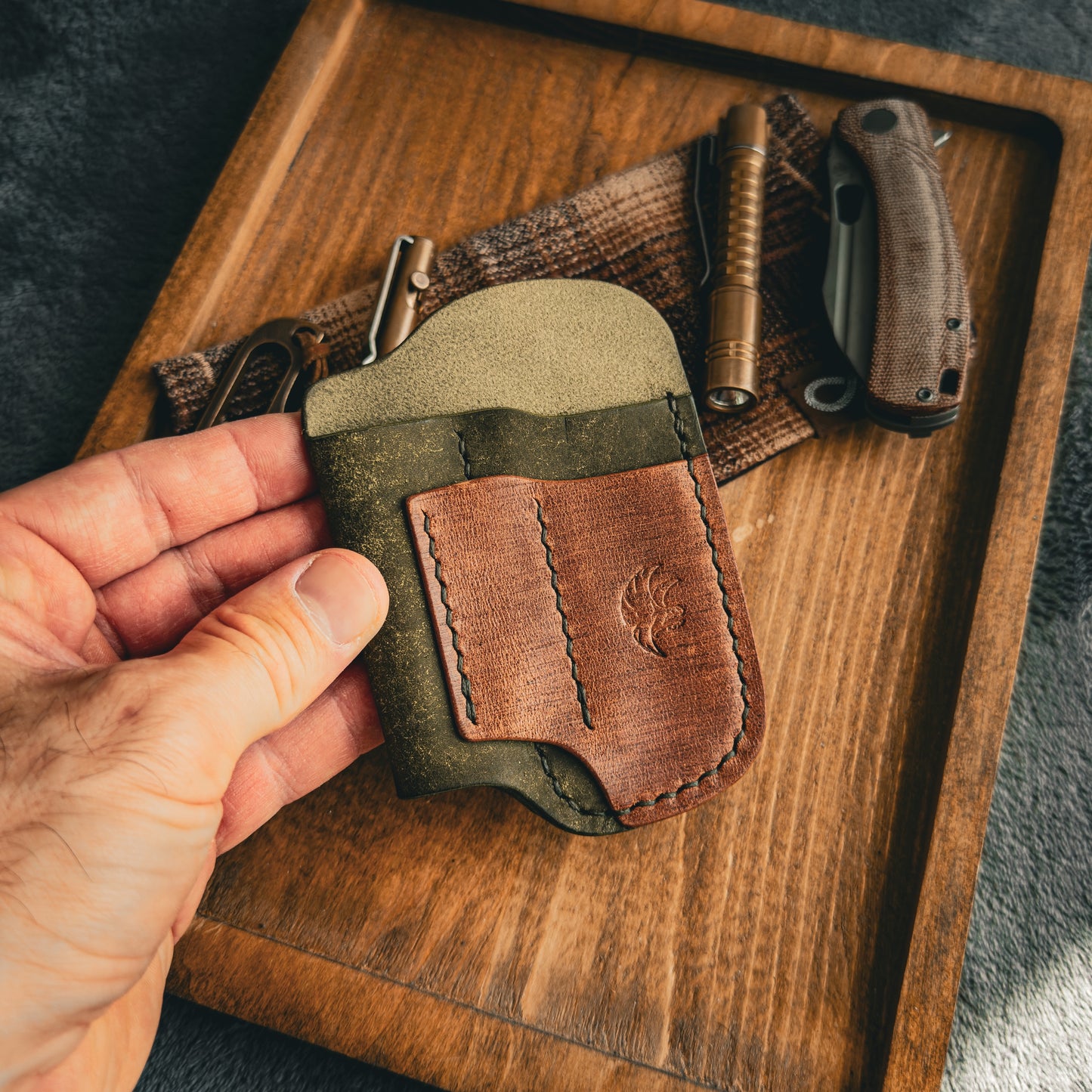 Olive Pueblo & Brown Leather Edc Pocket Organizer