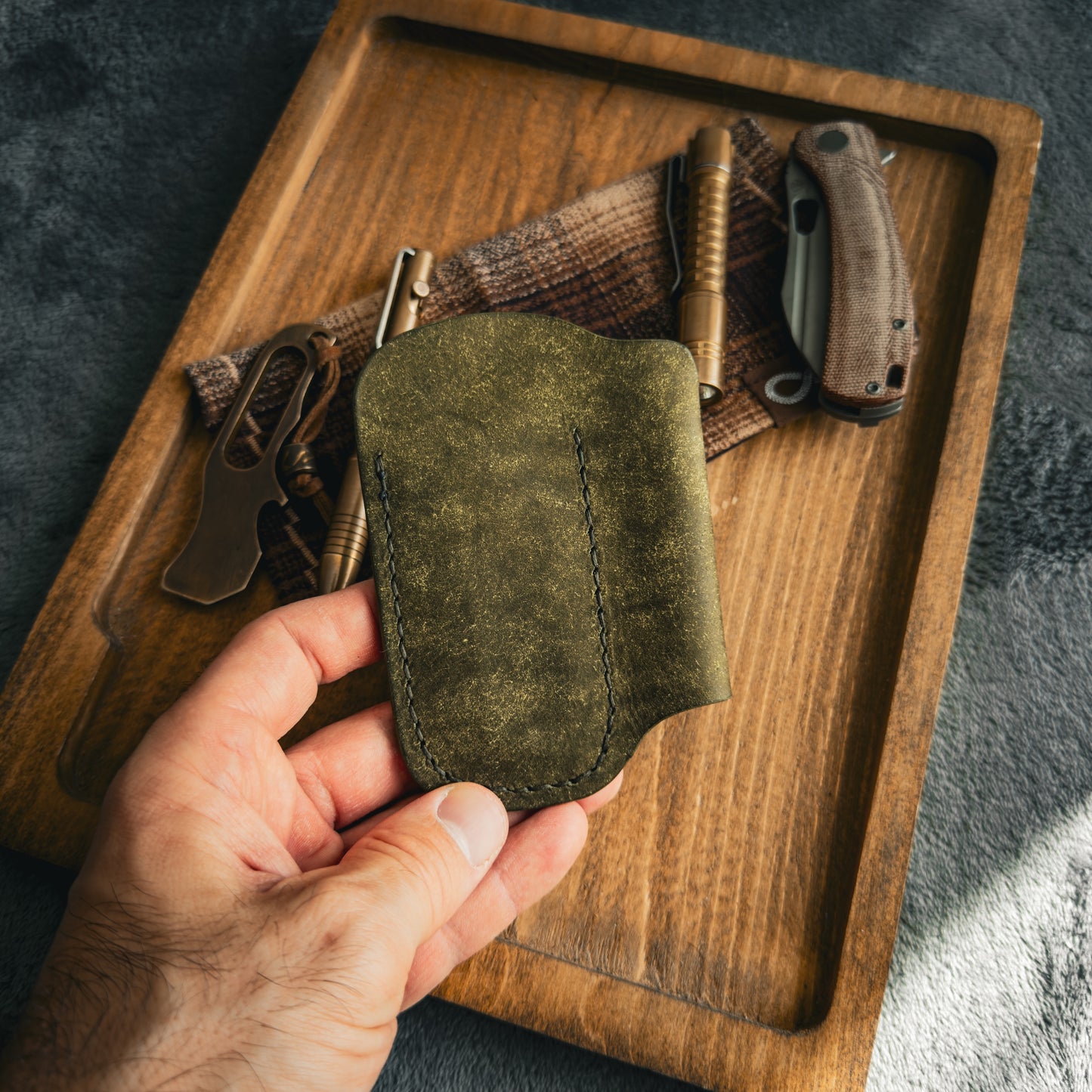 Olive Pueblo & Brown Leather Edc Pocket Organizer