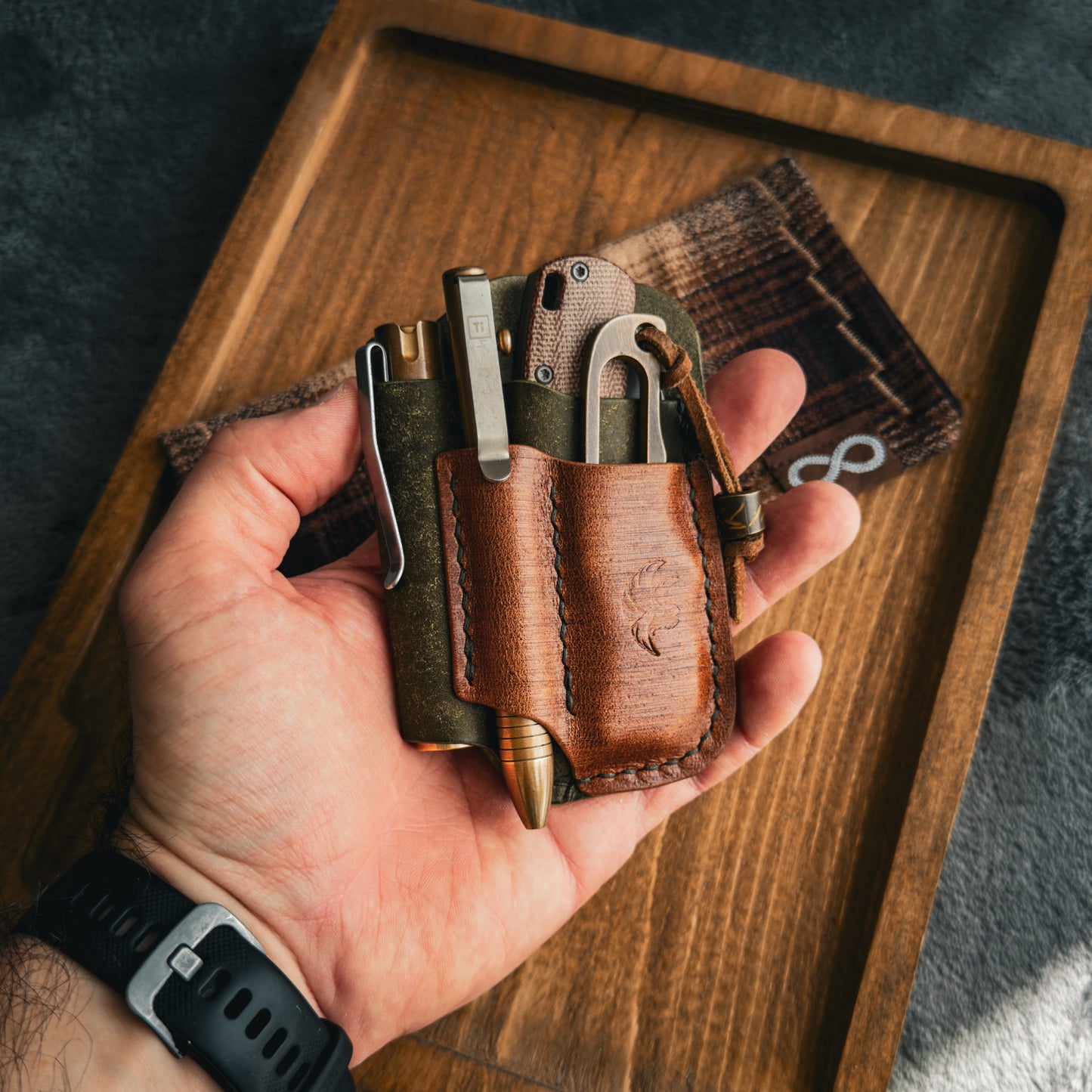 Olive Pueblo & Brown Leather Edc Pocket Organizer