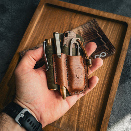 Olive Pueblo & Brown Leather Edc Pocket Organizer