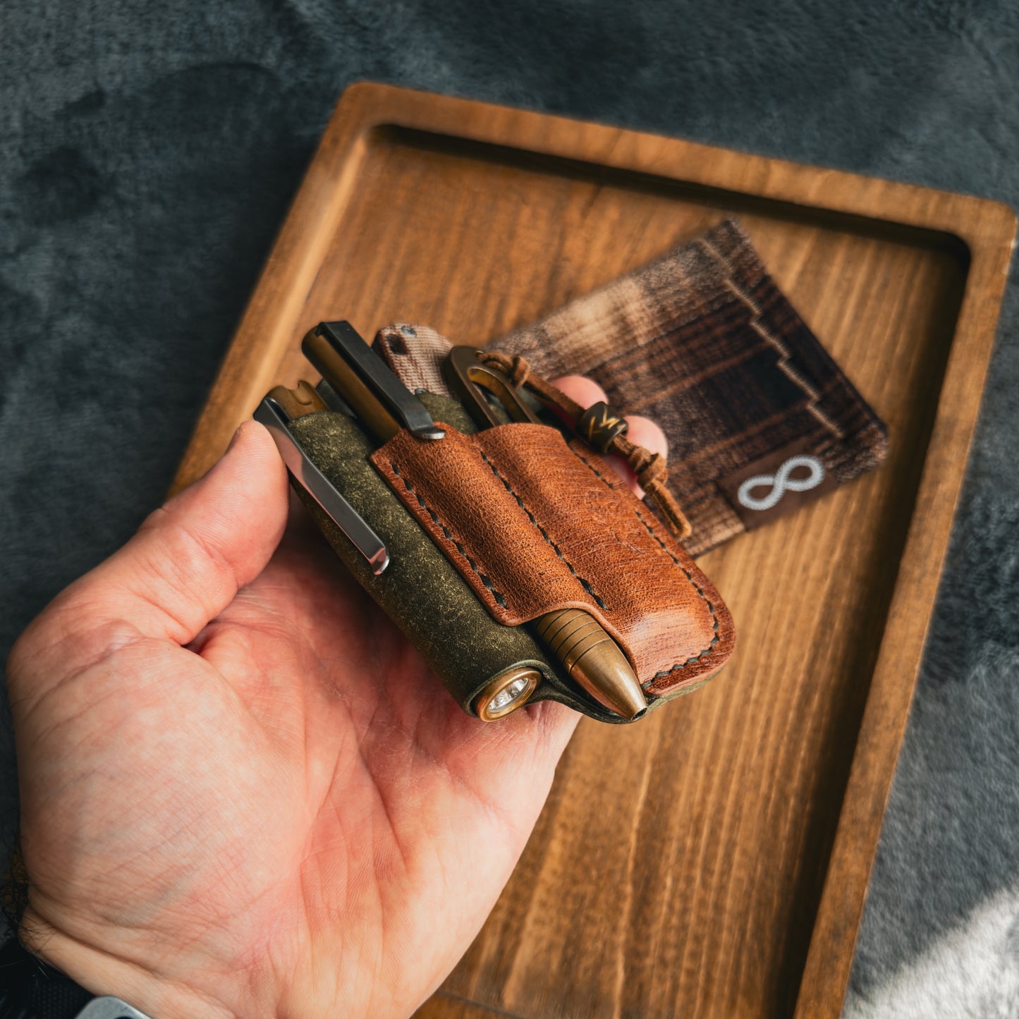 Olive Pueblo & Brown Leather Edc Pocket Organizer