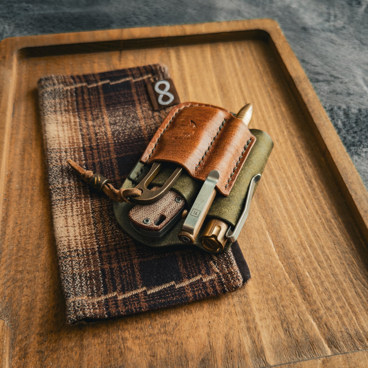 Olive Pueblo & Brown Leather Edc Pocket Organizer