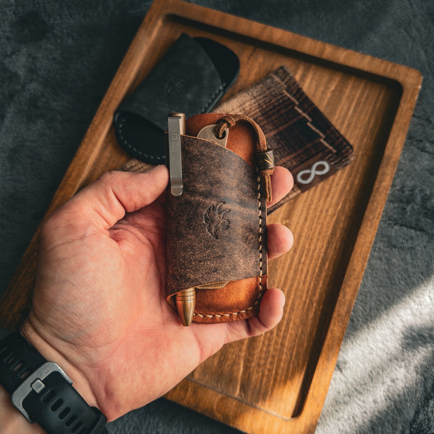 EDC-Taschen-Organizer (natürliches Buttero- und Appaloosa-Sky-Leder)
