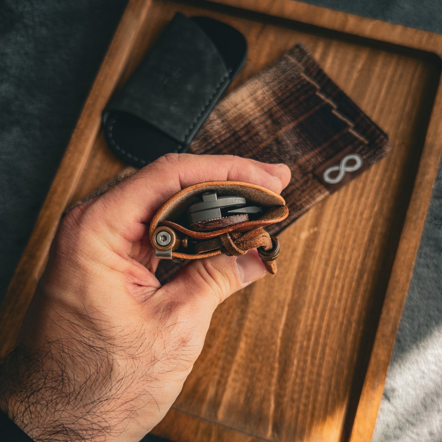 EDC-Taschen-Organizer (natürliches Buttero- und Appaloosa-Sky-Leder)