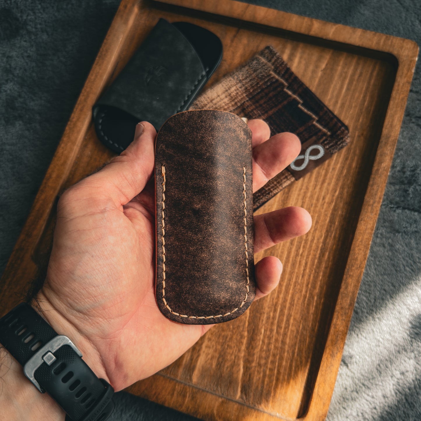 EDC-Taschen-Organizer (natürliches Buttero- und Appaloosa-Sky-Leder)