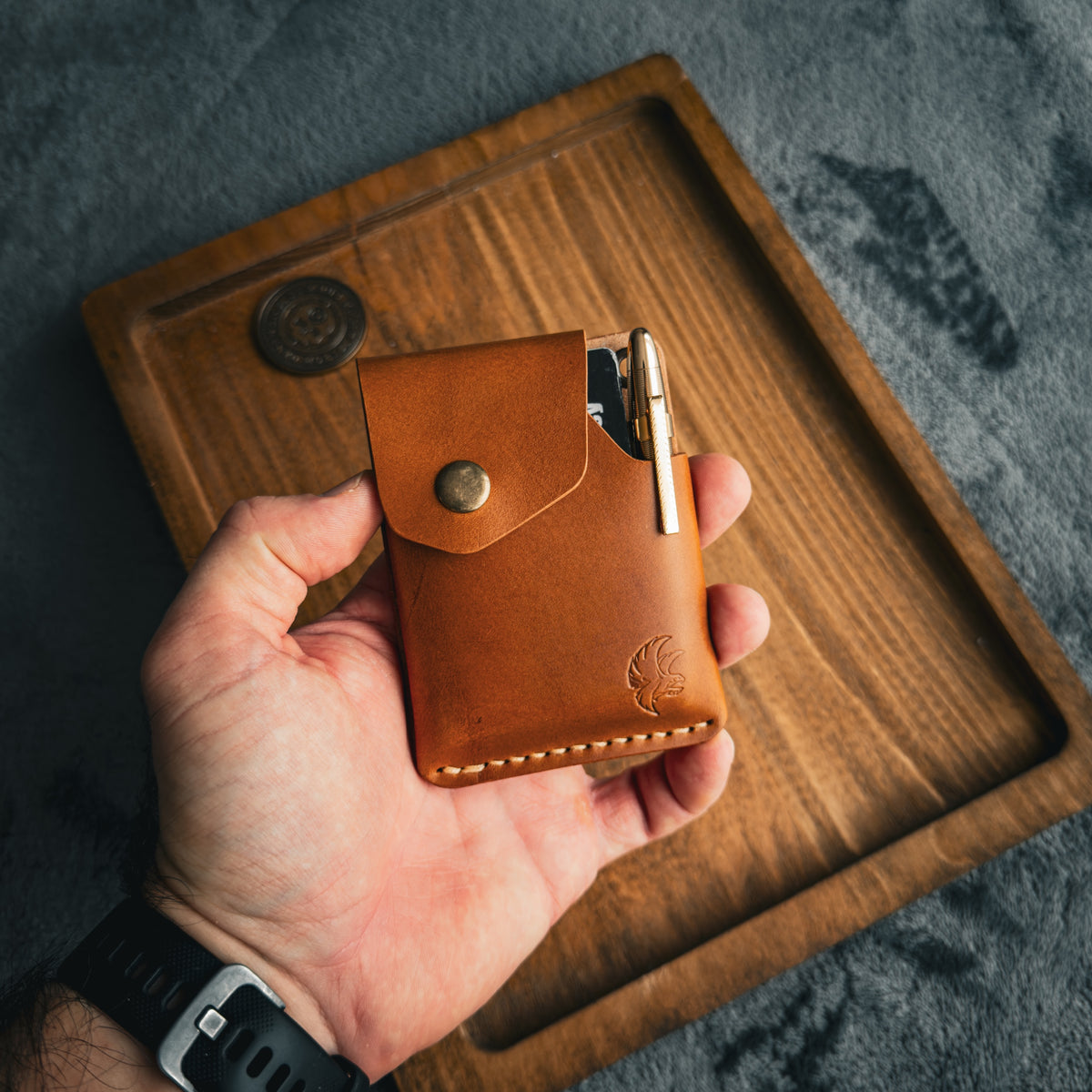 Leather EDC Wallet with Snap Closure | Handmade Full Grain Leather Wallet
