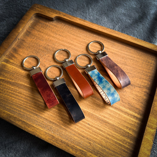 Shell Cordovan Leather Keychain - Handmade Premium Leather Key Fob