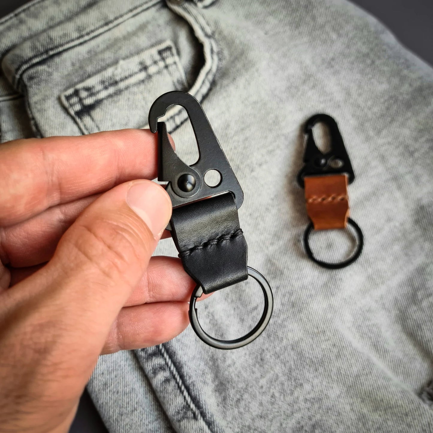 Leather Keychain with Tactical Carabiner