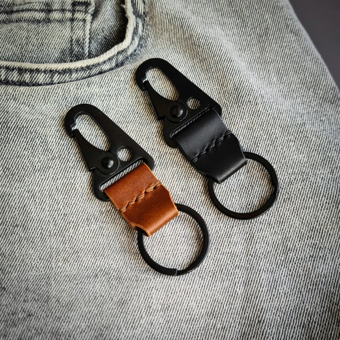 Leather Keychain with Tactical Carabiner