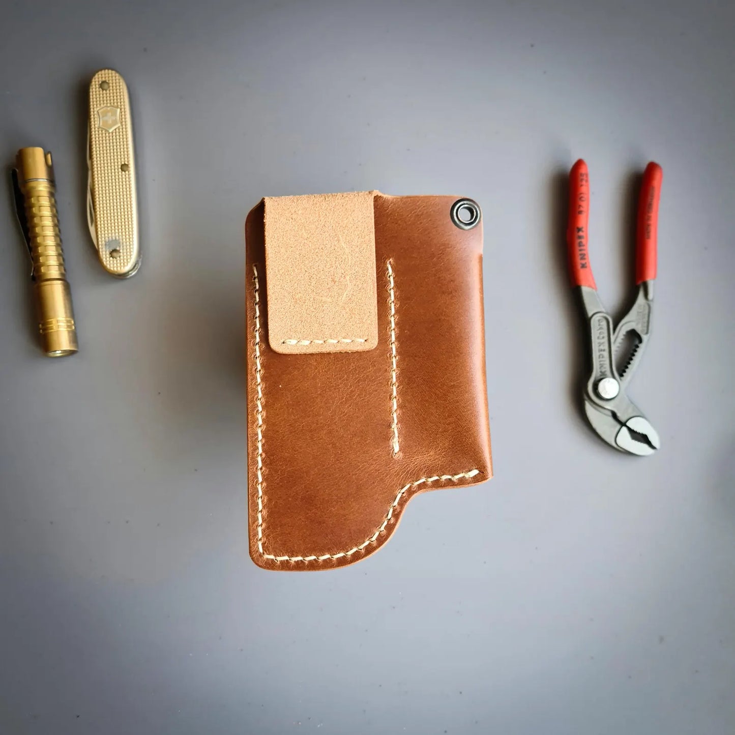 Leather Sheath for Knipex Cobra 125 and SAK With a Belt Loop
