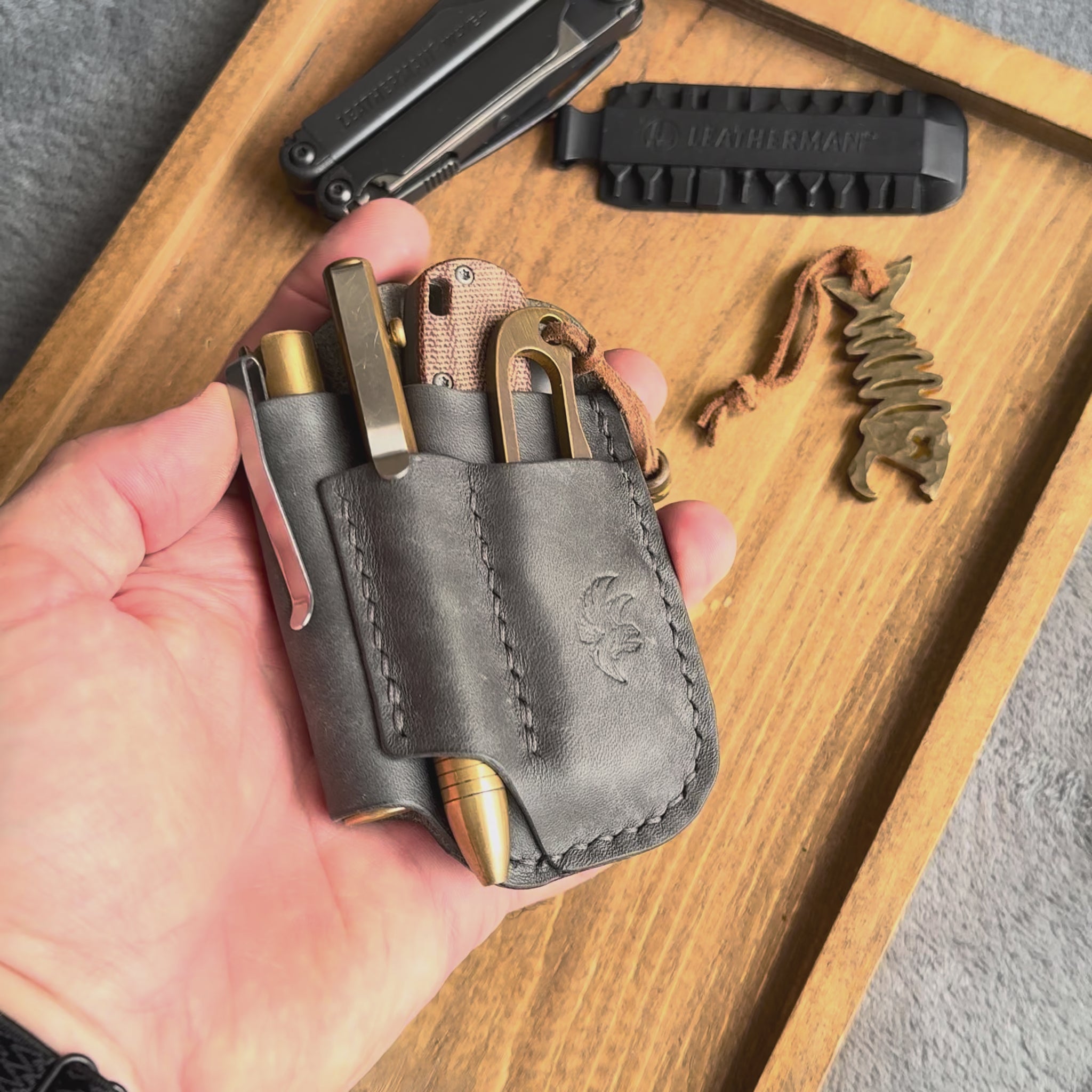 Gray Leather EDC Pocket Organizer