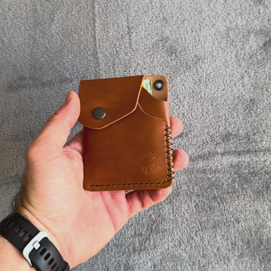 Handmade EDC Leather Wallet With a Snap Closure