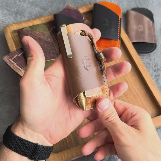 EDC Pocket Organizer for Knife, Pen & Prybar Tool - Mokka & Brown Appaloosa Leather