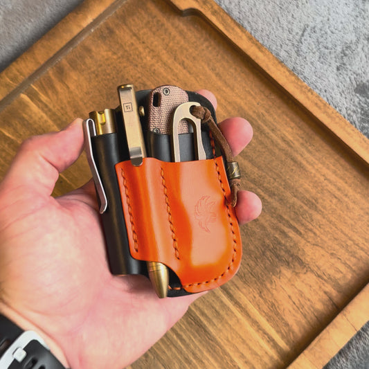Black & Orange Leather Edc Pocket Organizer