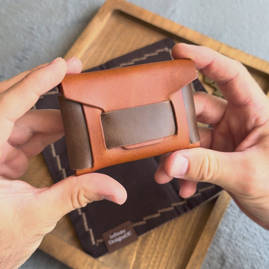 Two-Tone Stitchless Leather Wallet – Handmade Minimalist Full Grain Leather Card Holder