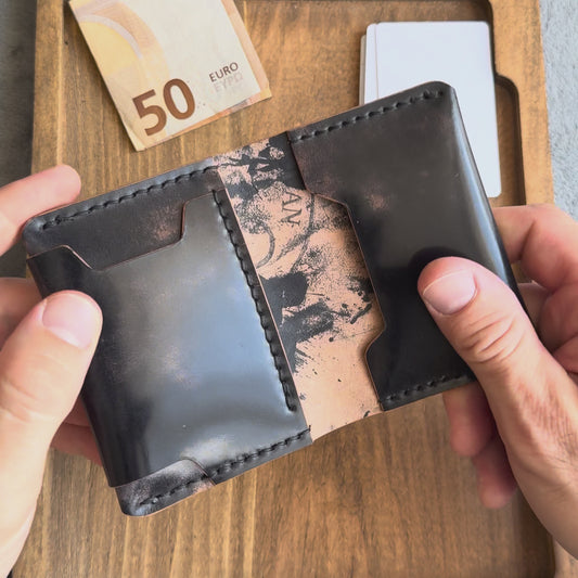 Bifold Leather Wallet - Black Marbled Shell Cordovan