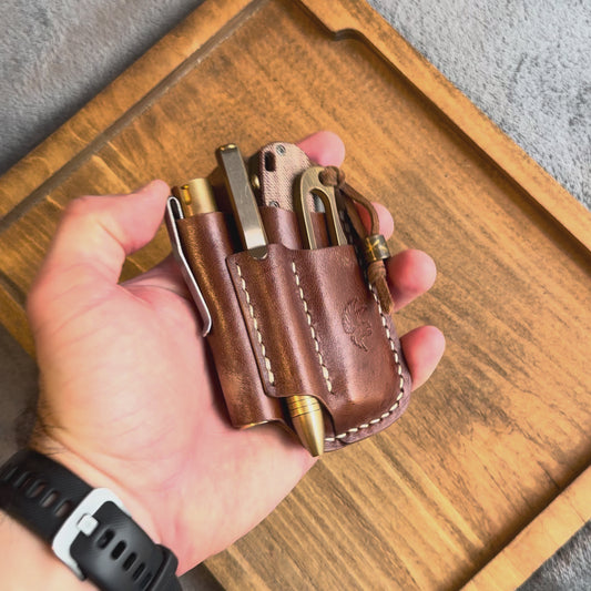 American Walnut (Brown) Leather Edc Pocket Organizer