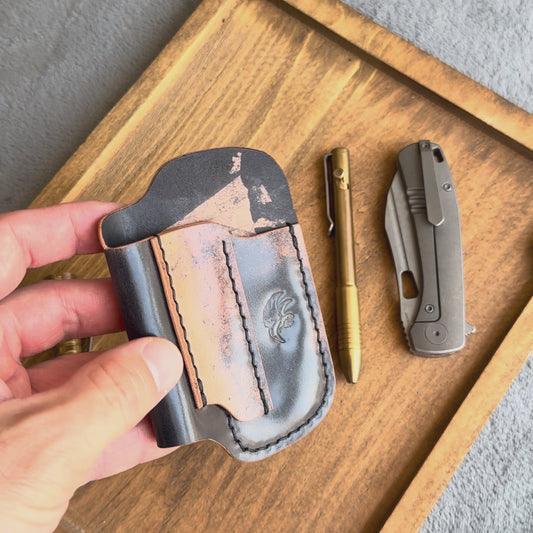 Leather Edc Pocket Organizer - Black Marbled Shell Cordovan