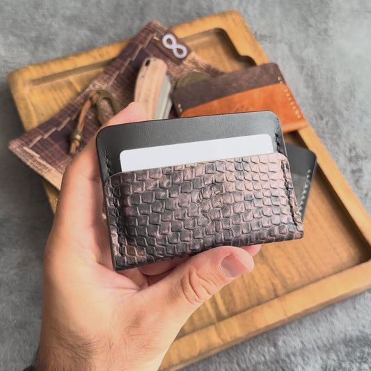 Minimalist Black & Python Embossed Leather Wallet