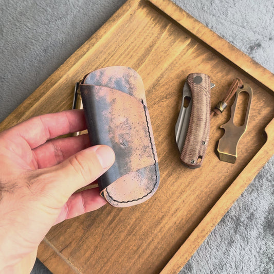 EDC Pocket Organizer for Knife, Pen & Prybar Tool - Black Marbled Shell Cordovan
